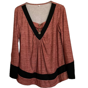 Unbranded Brownish Orange w/Black Accent Design Pullover Top, Women’s L